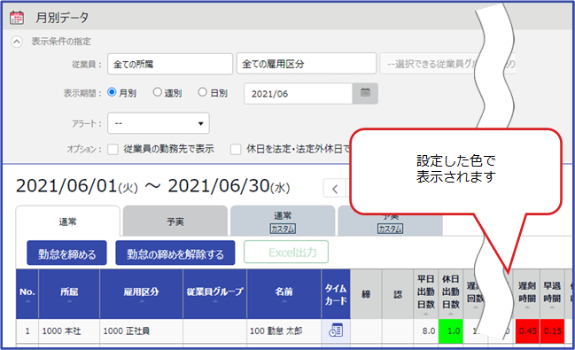 一定の値を超過・不足している勤怠データを確認したい場合